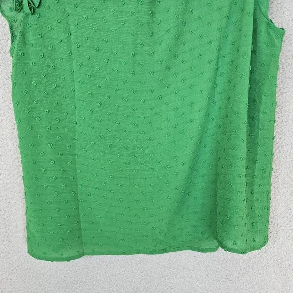 CeCe Womens Top Sz S Green Swiss Clip Dot Mock Neck Ruffles Teacher Career - Picture 10 of 12